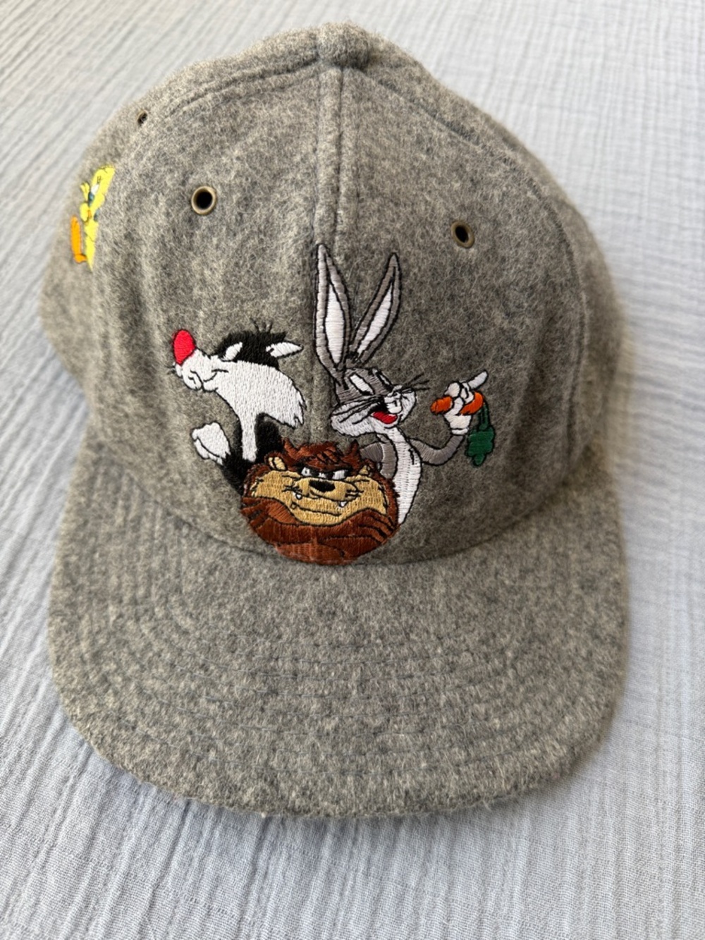 ACME Clothing Looney Tunes Gray Hat - Embroidered Characters-Vintage 1991 EUC